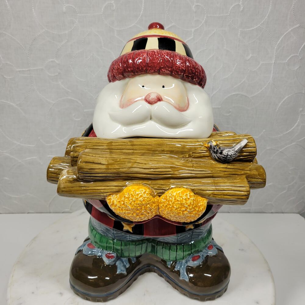 Sakura‎ Debbie Mumm Woodland Santa Cookie Jar 12" Canister Hand Painted 1998